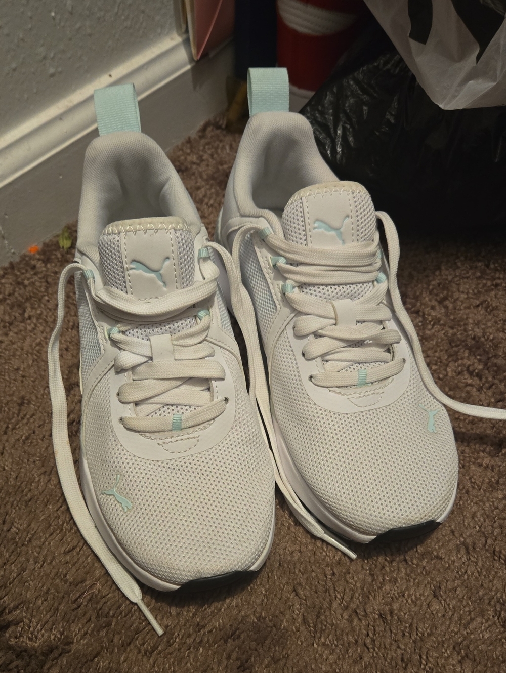Puma Soft Foam+  White Sneakers with Mint Accent Pull Tabs
